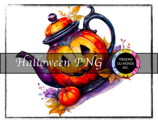 Pumpkin tea pot - Grunge Halloween madness - High resolution digital solo image