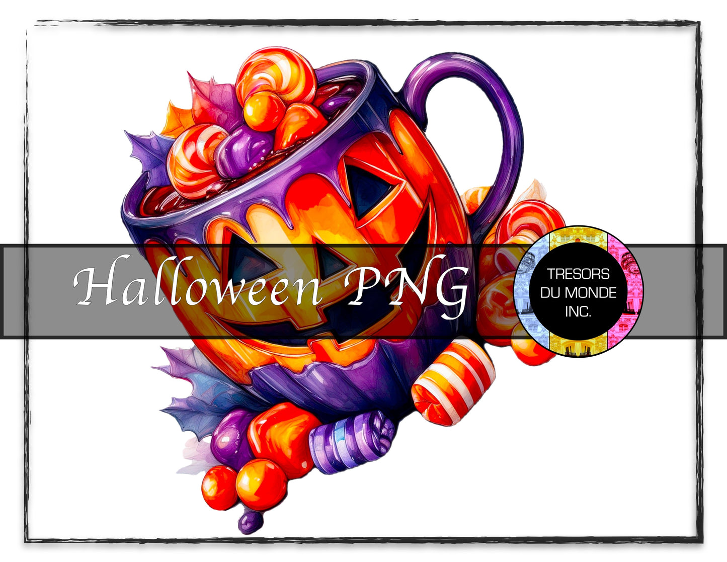 Pumpkin mug with bonbons - Grunge Halloween madness - High resolution digital solo image