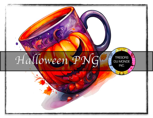 Mischievous pumpkin cup - Grunge Halloween madness - High resolution digital solo image